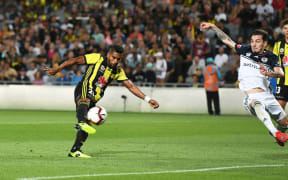Wellington striker Roy Krishna scoring goal