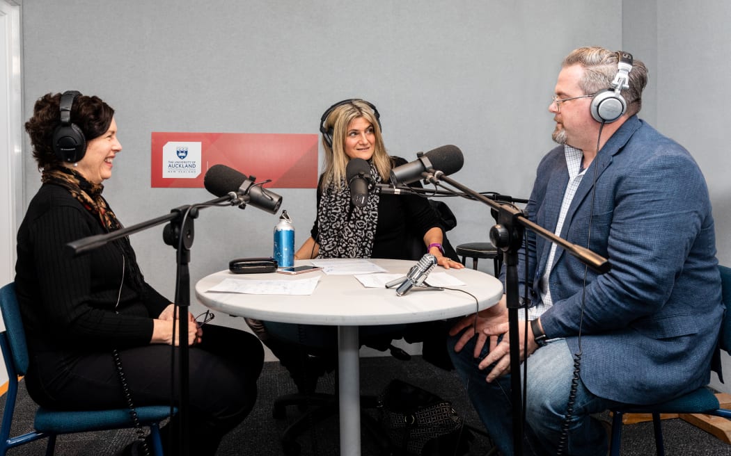 The Americans: US Election 2020. From left, Associate Professor Jennifer Frost, Dr Maria Armoudian and Dr Tim Fadgen from the Faculty of Arts at the University of Auckland.
