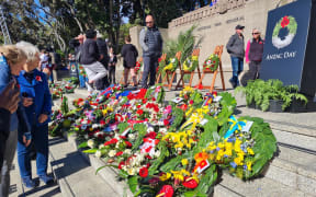 Wreaths at the Pukeahu National War Memorial Park on Anzac Day 25 April 2021