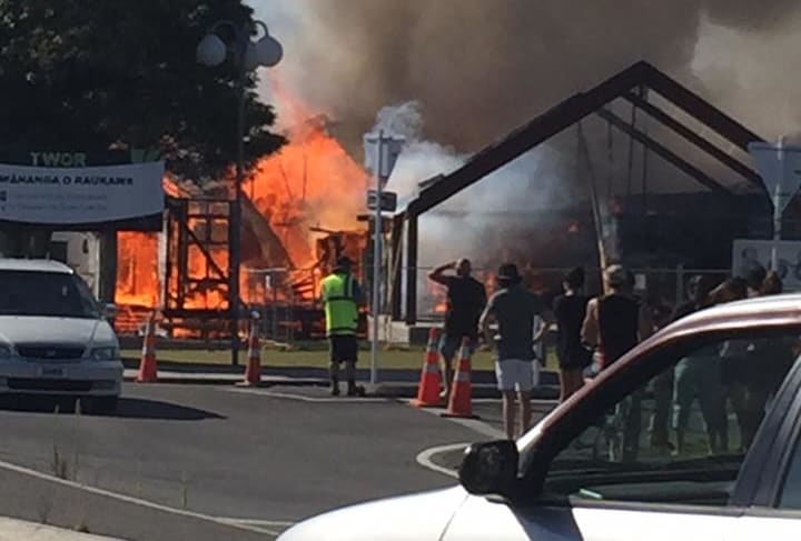 Photos posted on social media show the fire at Te Wānanga o Raukawa in Otaki on 25 January 2016.