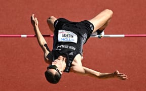 Hamish Kerr of New Zealand during the Men's High Jump qualifying at the World Athletics Championships in Oregon, USA 2022.