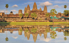 Angkor Wat and its reflecting pool in Siem Reap, Cambodia.