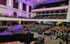 Audience members in their seats for the Big Sing competition on 28 August, 2025 at the Dunedin Town Hall.