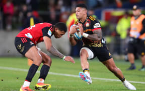 Etene Nanai-Seturo in action for the Chiefs during the Super Rugby Pacific Final between the Chiefs and the Crusaders at FMG Stadium in Hamilton.