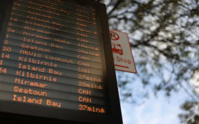 Board showing cancelled bus services in Wellington during drivers strike on Friday 23 April.