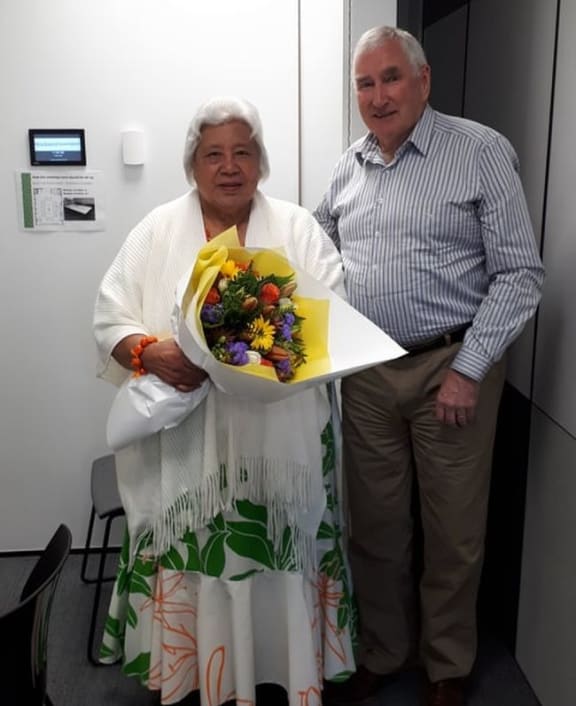 Tala Cleverly and the Chairman of the Norman Kirk Memorial Trust, Dr Peter Swain