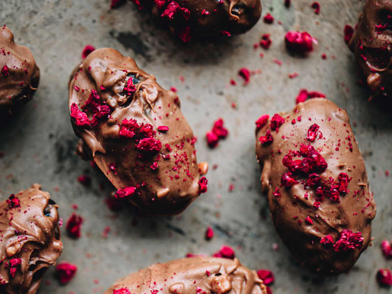 Medjool dates with peanut butter chocolate.
