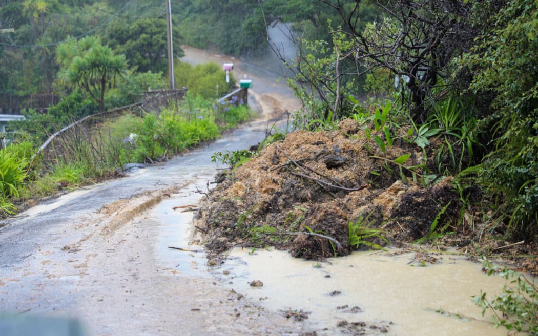 Slips on Rapata Road in Oakura and single of Mokau marae