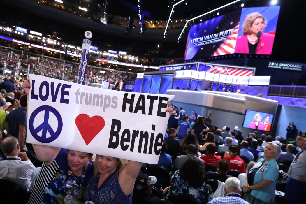 Bernie Sanders supporters at the Democratic National Convention