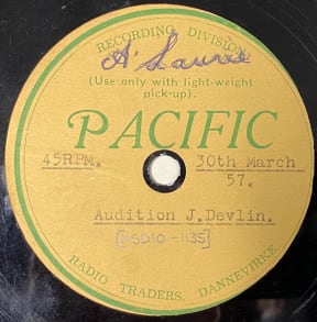Johnny Devlin acetate, Dannevirke, 30 March 1957