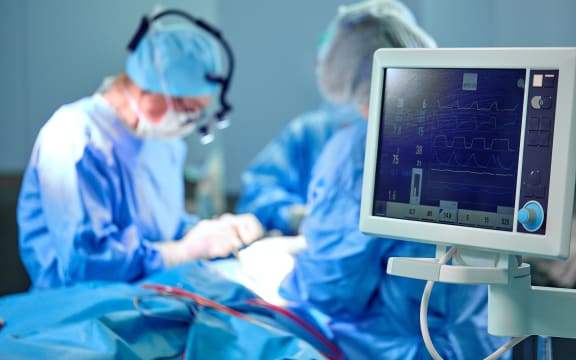 An ECG (electrocardiogram) in a hospital surgery operating room.