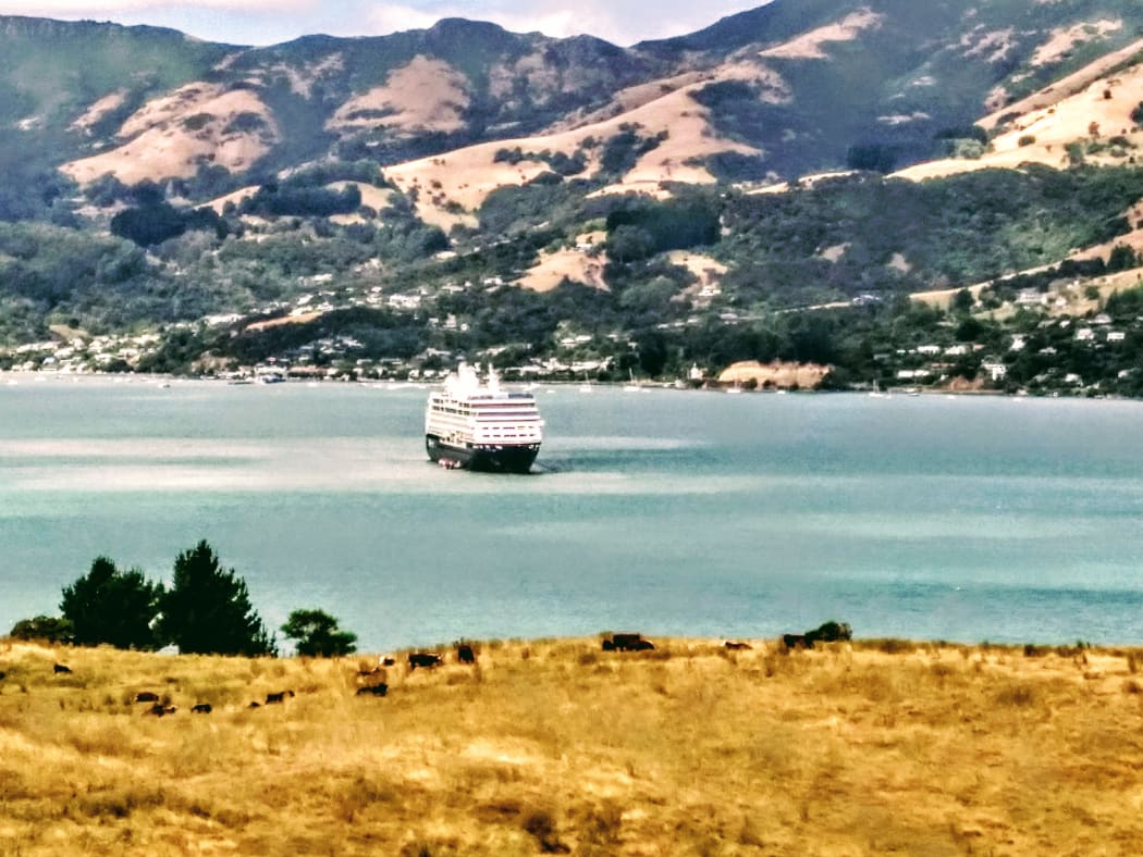 Cruise ship in Akaroa Harbour