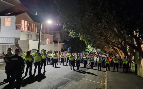 Police in a stand-off with protesters on Hill Street, near Parliament on 23 February, 2022.