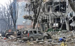 A view of a damaged building after shelling by Russian forces in Ukraine’s second-biggest city of Kharkiv on March 3, 2022.