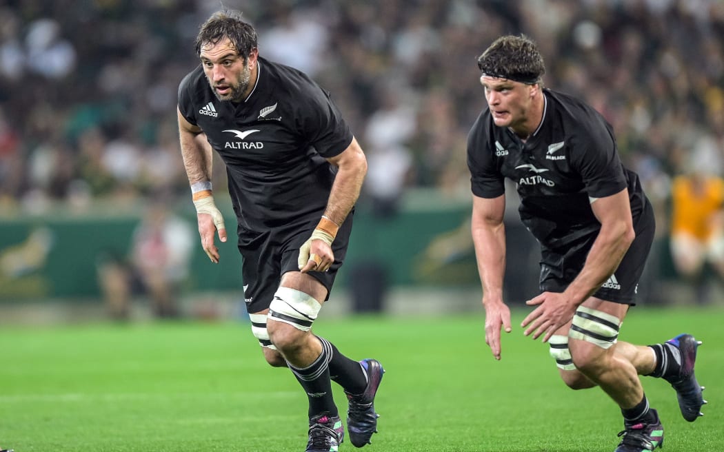 Sam Whitelock of New Zealand and Scott Barrett of New Zealand during the Rugby Championship, 2022.