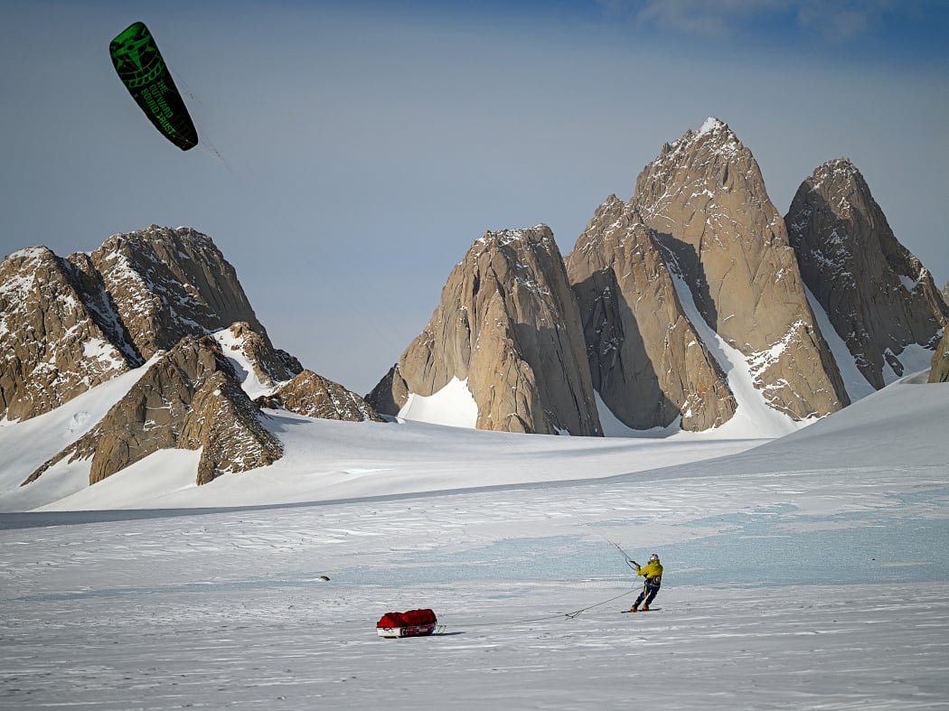 The team kite-skiied part of the way to the summit