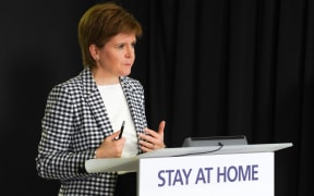 Scotland's First Minister, Nicola Sturgeon speaking by the country's continued "stay at home" slogan, during the Scottish government's daily briefing on the novel coronavirus COVID-19 outbreak, at St. Andrew's House, Edinburgh.