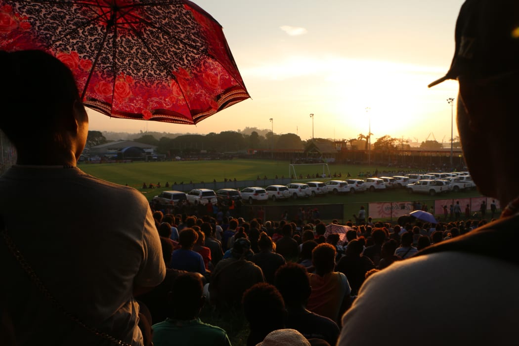 The sun sets over Lawson Tama Stadium in Honiara where thousands gathered to farewell the Regional Assistance Mission to Solomon Islands.