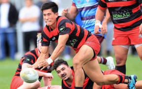 Richoh Black Rams halfback Toshiya Takahashi playing for Poneke.