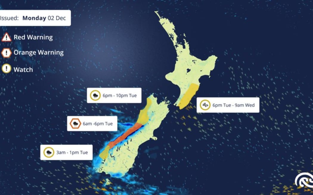 MetService weather warnings 2 December