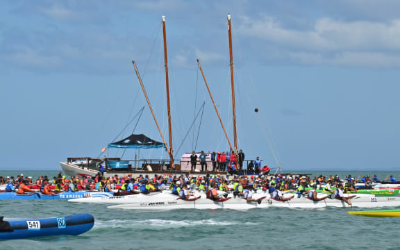Paddlers in the 2024 Waka Ama Long Distance Nationals.