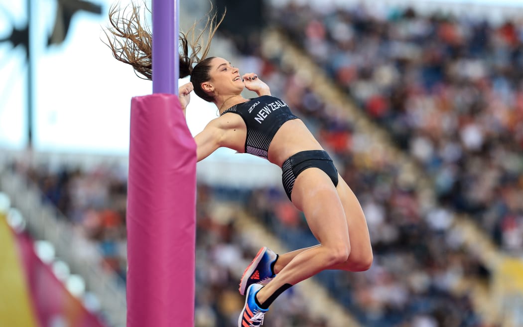 Imogen Ayris of New Zealand competing in the pole vault at the Birmingham 2022 Commonwealth Games