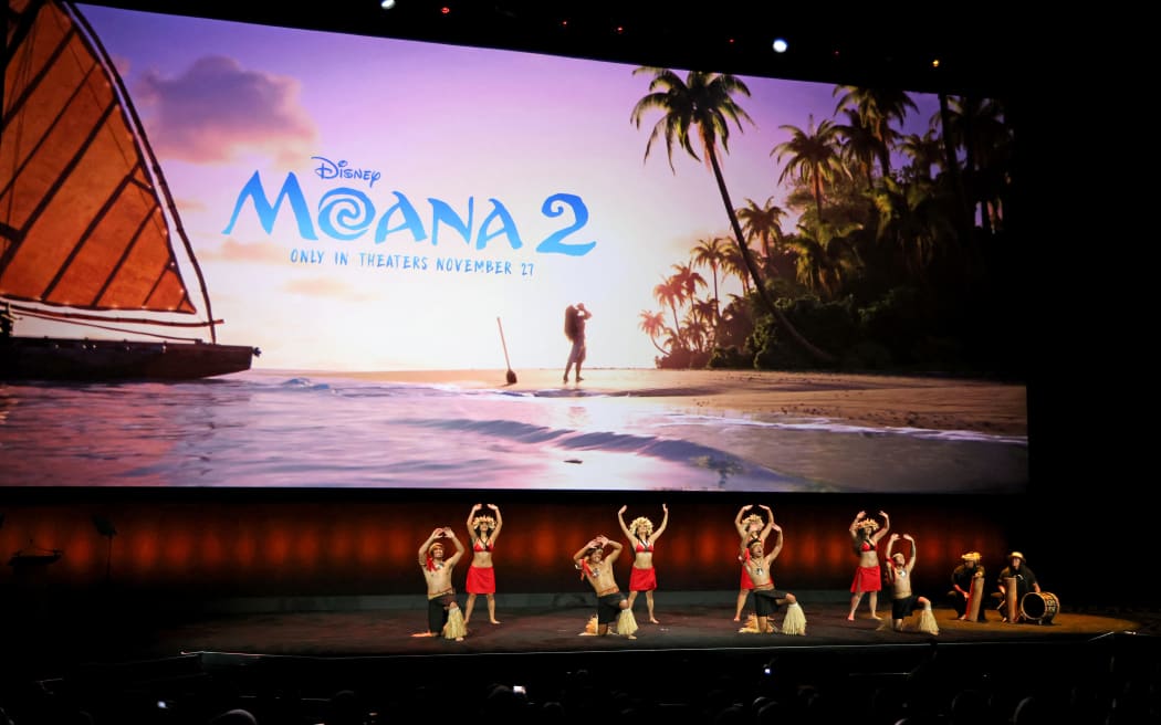 LAS VEGAS, NEVADA - APRIL 11: Dancers perform onstage for 'Moana 2' at the Walt Disney Studios Presentation during CinemaCon 2024 at The Colosseum at Caesars Palace on April 11, 2024 in Las Vegas, Nevada.   Gabe Ginsberg/Getty Images/AFP (Photo by Gabe Ginsberg / GETTY IMAGES NORTH AMERICA / Getty Images via AFP)