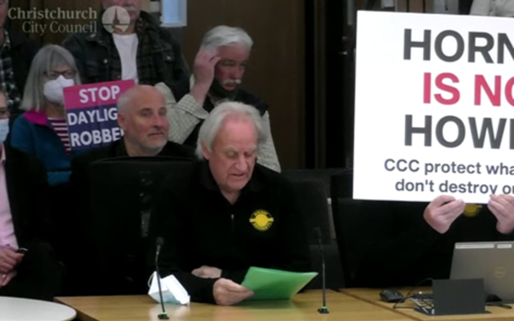 A speaker for the Greater Hornby Residents’ Association submitting to the council on housing intensification rules on Thursday.