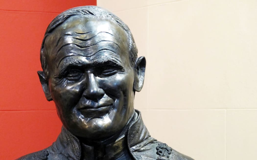 A statue of Pope John Paul II at St Patrick's Cathedral