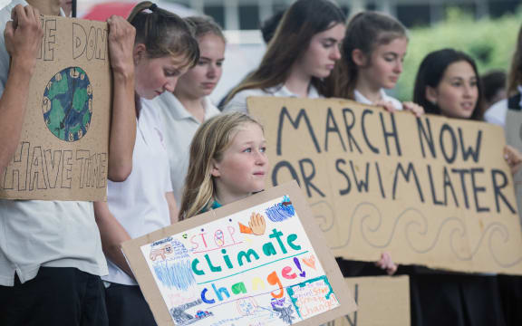 Amelia Foote-Webb, 9, Malfroy School. 
Student strike for climate change. 15 March 2019 Daily Post photograph by Stephen Parker