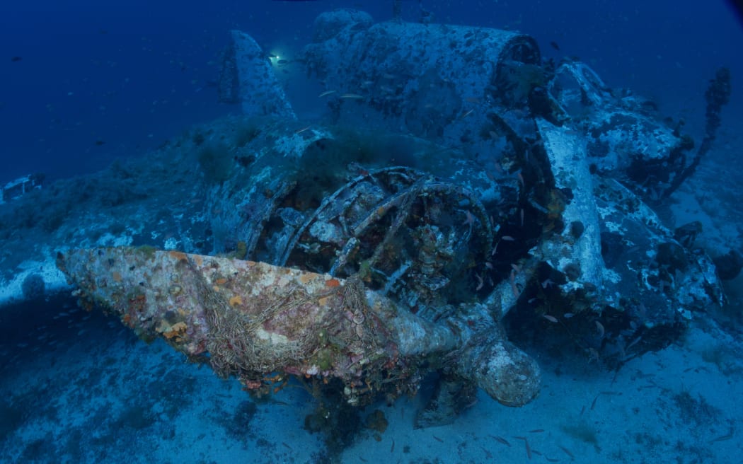 The starboard engine and propeller on the wreck of Baltimore FW282. The Royal Australian Air Force Baltimore bomber aircraft, which was lost while on an operational mission during the Second World War, was discovered off the island of Antikythera in Greece.