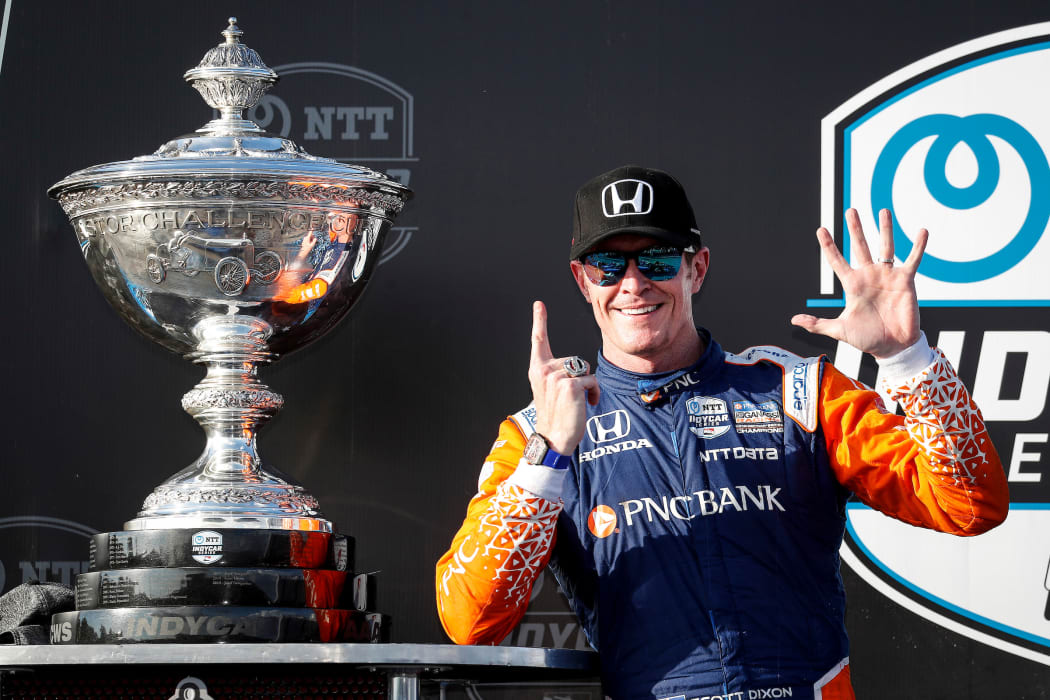Scott Dixon with the Astor Cup in St Petersburg, Florida on 26 October, 2020.