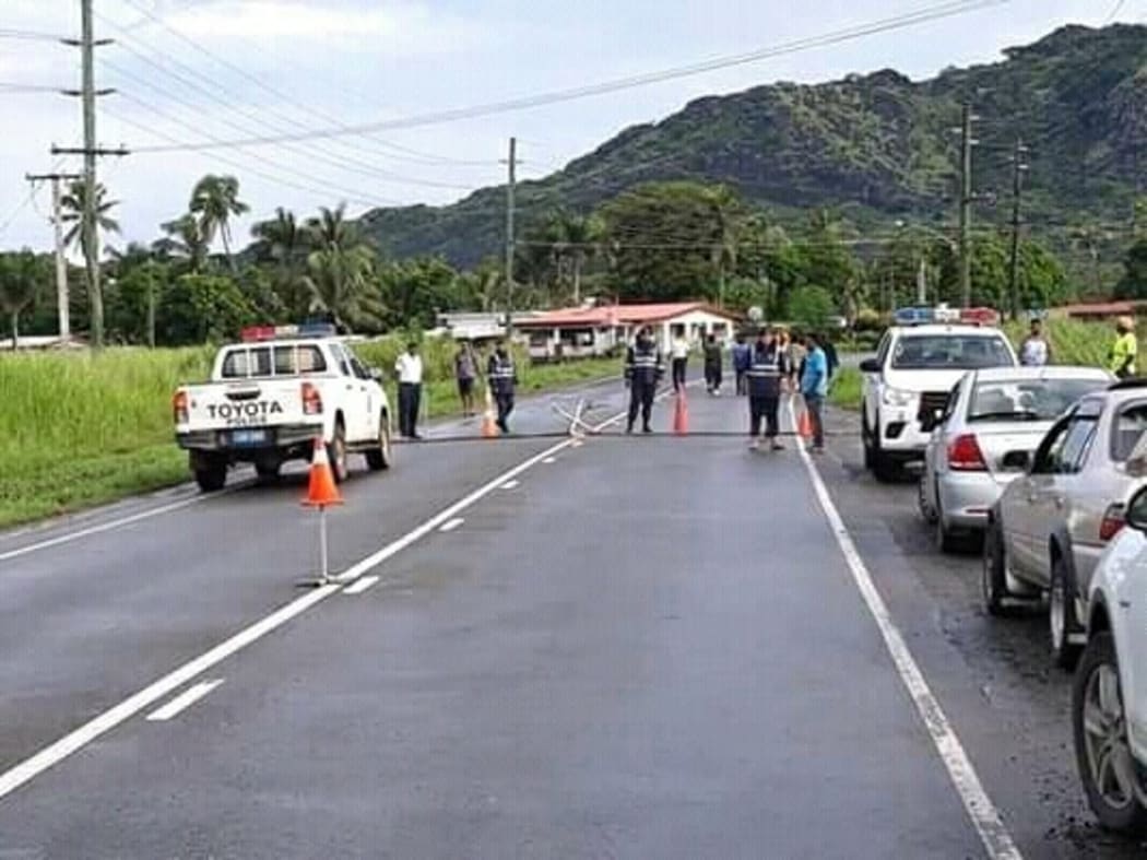 A police checkpoint at the main crossing to Lautoka City from Natalau.