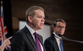 Minister for Covid-19 Response Chris Hipkins and Director-General of Health Dr Ashley Bloomfield at the Covid media update on 3 November 2020.