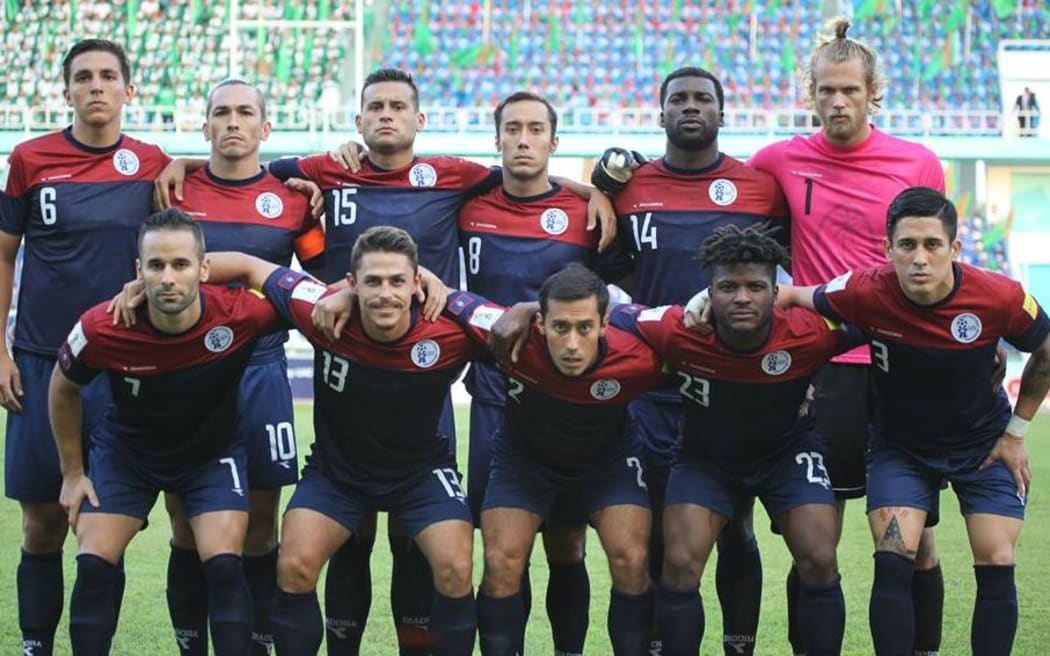 The Guam team line-up before a recent match in Turkmenistan.