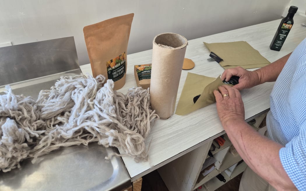 The products are packaged in a former woolshed on farm, with the bottles packed with sheep wool offcuts.