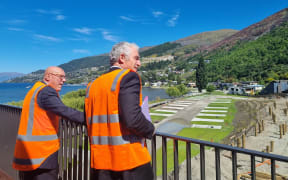 Queenstown Mayor Jim Boult and Tourism Minister Stuart Nash look at a new camping site.