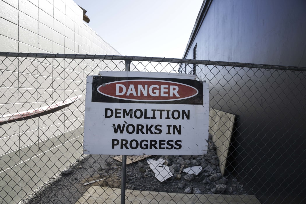 Demolition sign on the main street in Kaikoura.