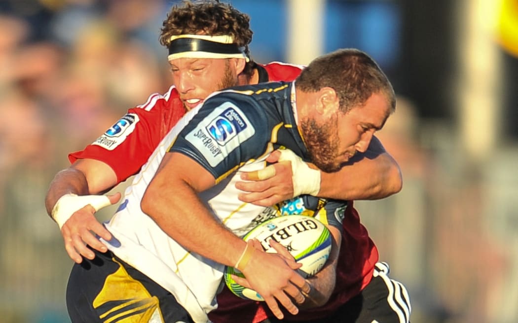 Ben Alexander on the charge for the ACT Brumbies against the Crusaders in 2014.