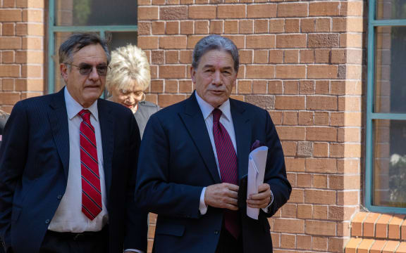 Brian Henry and Winston Peters entering the High Court in Auckland