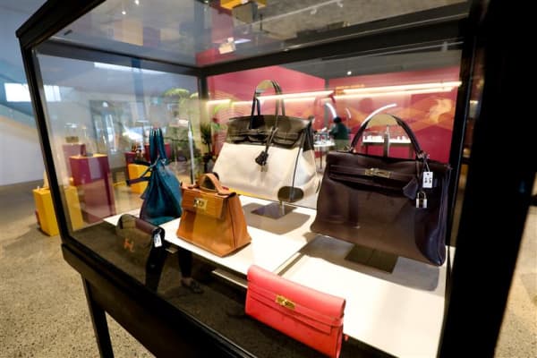 A collection of Hermès leather goods up for auction at Webbs in Auckland.