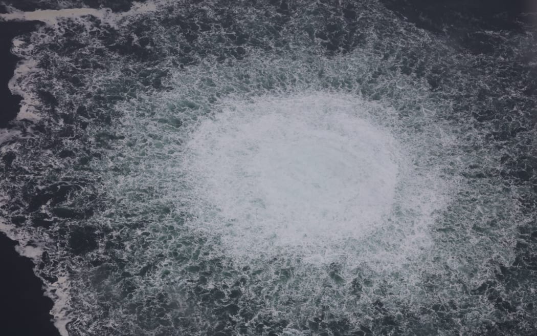 One of the Nord Stream gas leaks in the Baltic sea, taken 28 September 2022.