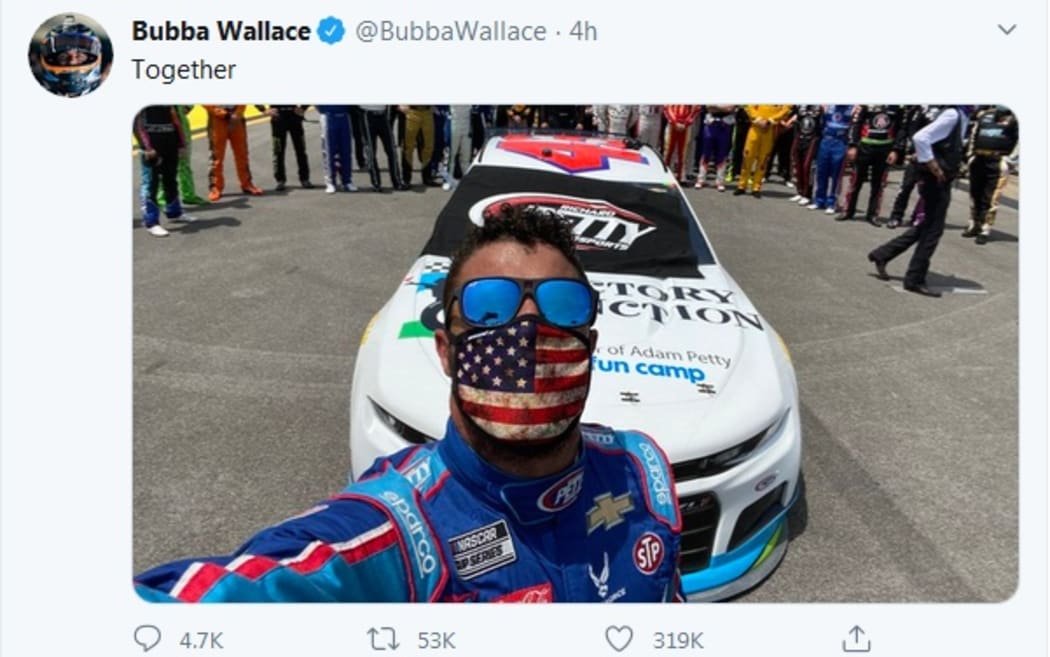Bubba Wallace and his fellow Nascar drivers ahead of hte Geico 500 at Talladega.