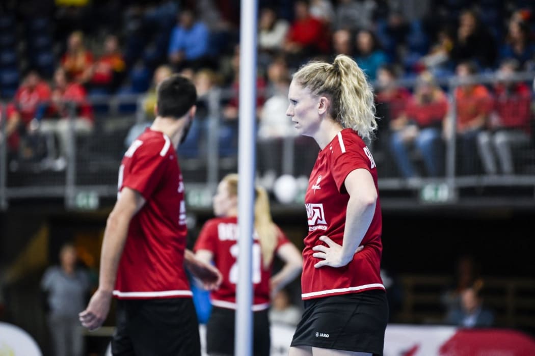 Belgian Julie Caluwe on the final day of the IKF European Korfball Championships in Antwerp.