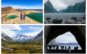 Clockwise from top left, the Tongariro Crossing, Milford Sound, Cathedral Cove and Aoraki Mount Cook are all facing new fees for tourist visitors planned to start in 2027.