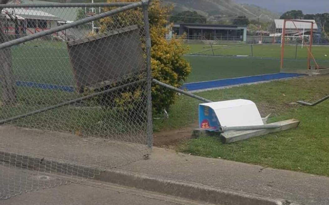 Damage at Kapakapanui School in Waikanae after a driver fleeing police ploughed through the grounds.