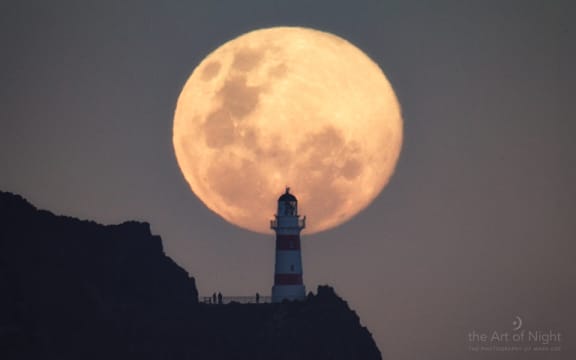 Supermoon rising over Cape Palliser, Wairarapa on Sunday.