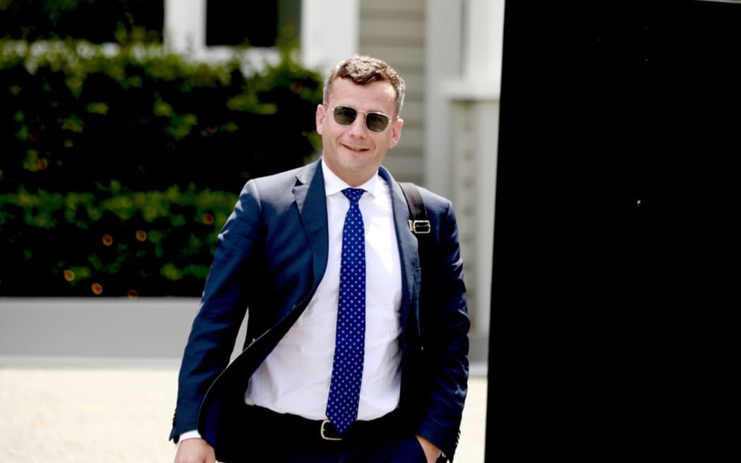 ACT leader David Seymour leaving National Party leader Christopher Luxon's house on 21 November, 2023.
