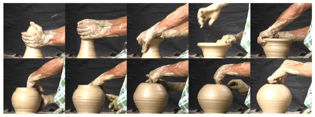Hand positions used during wheel-throwing pottery