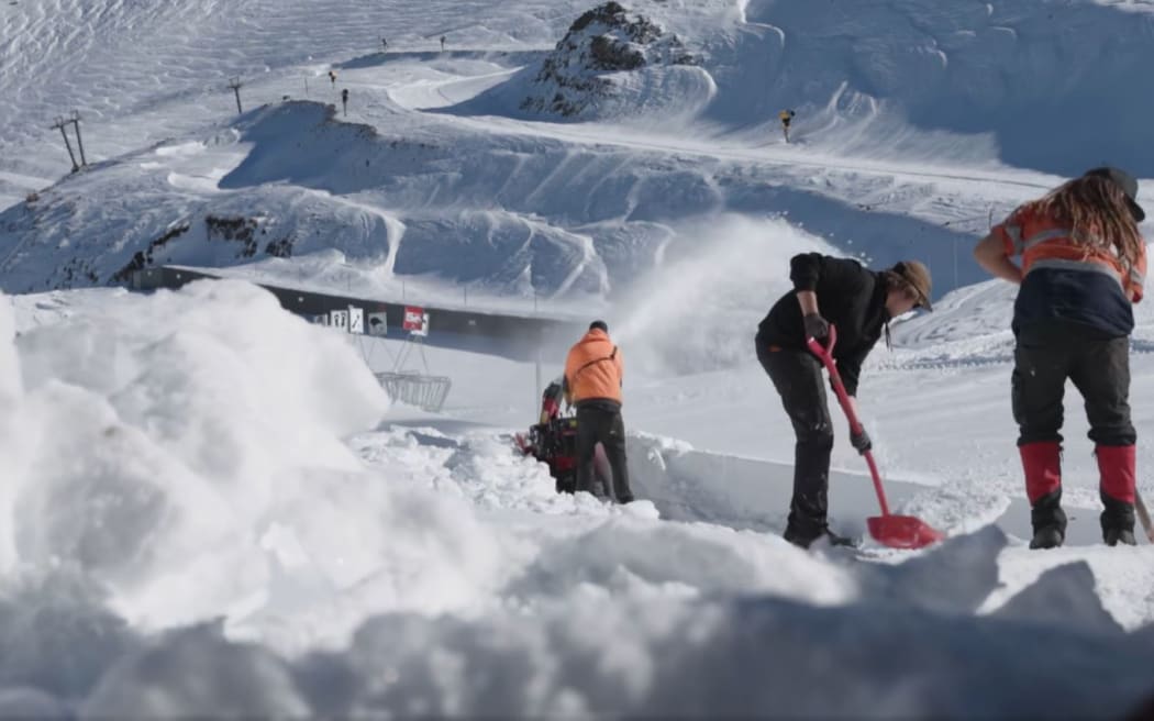 Clearing snow on Mt Hutt.